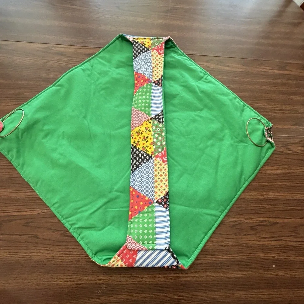 Vintage Reversible Casserole Carrier Patchwork Kelly Green Hot Dish Tote Farm